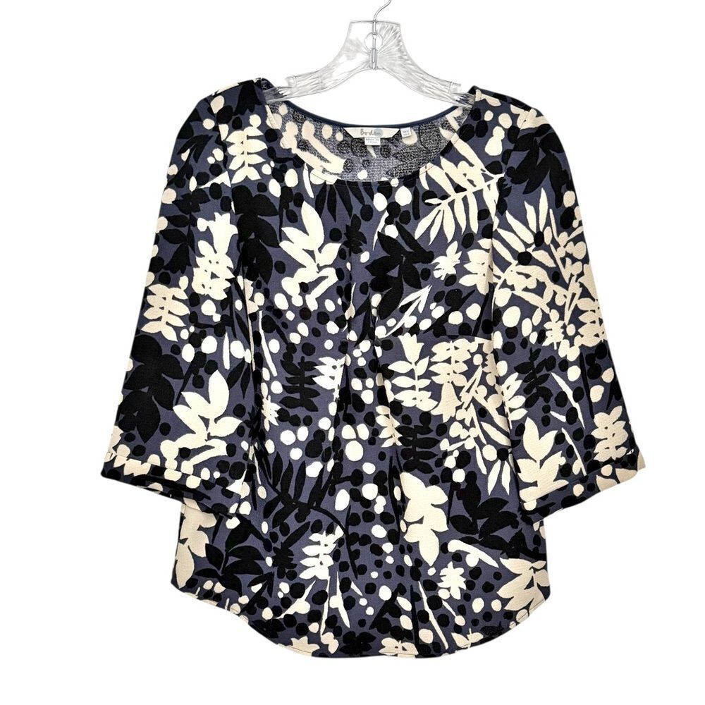 Boden Black and Blue Floral Botanical Print Blouse